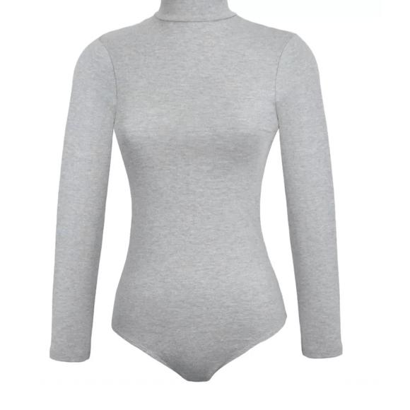 NEW AMERICAN APPAREL cropped top bodysuit long sleeves in heather gray - Picture 2 of 3